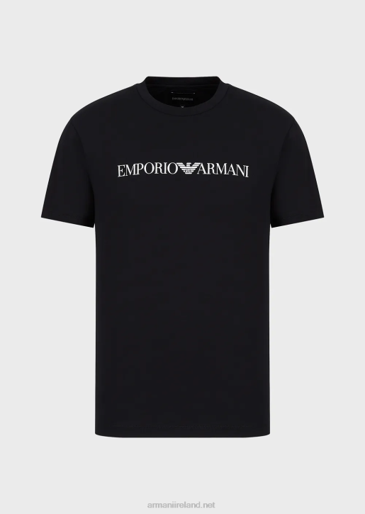 Men 086V1712 Pima Jersey T-Shirt With Logo Print Armani Navy Blue Logo