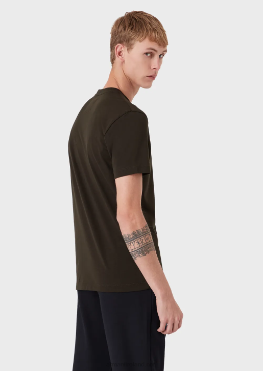 Men 086V1712 Pima Jersey T-Shirt With Logo Print Armani Navy Blue Logo