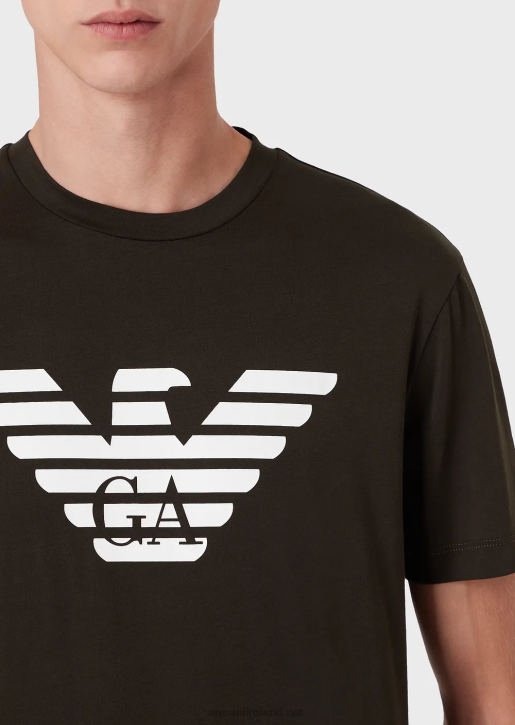 Men 086V1712 Pima Jersey T-Shirt With Logo Print Armani Navy Blue Logo