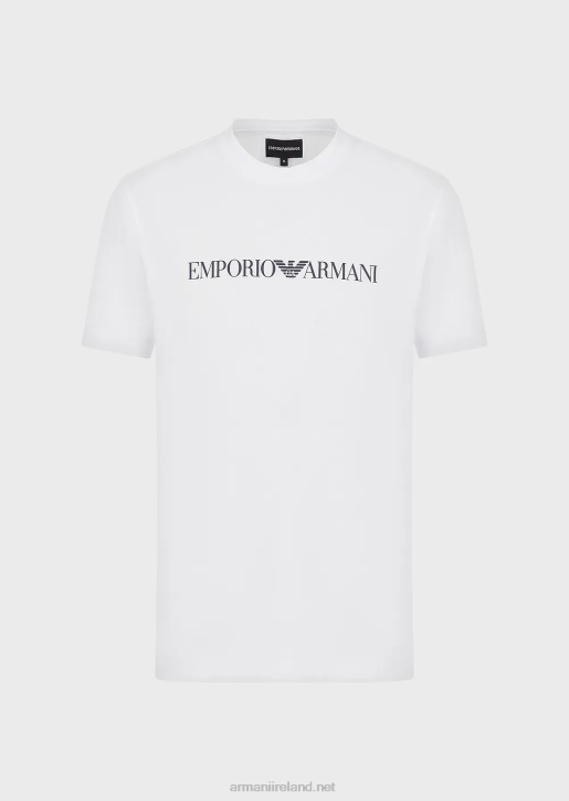 Men 086V1713 Pima Jersey T-Shirt With Logo Print Armani White Logo