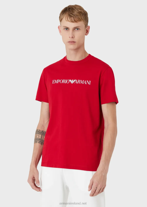 Men 086V1713 Pima Jersey T-Shirt With Logo Print Armani White Logo