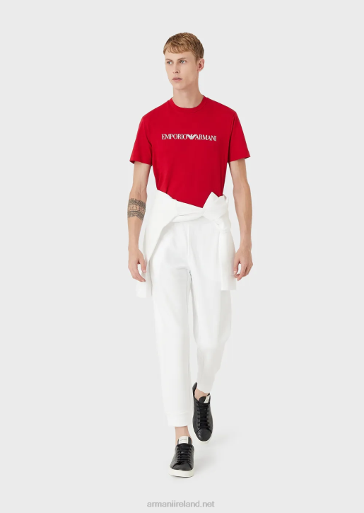 Men 086V1713 Pima Jersey T-Shirt With Logo Print Armani White Logo