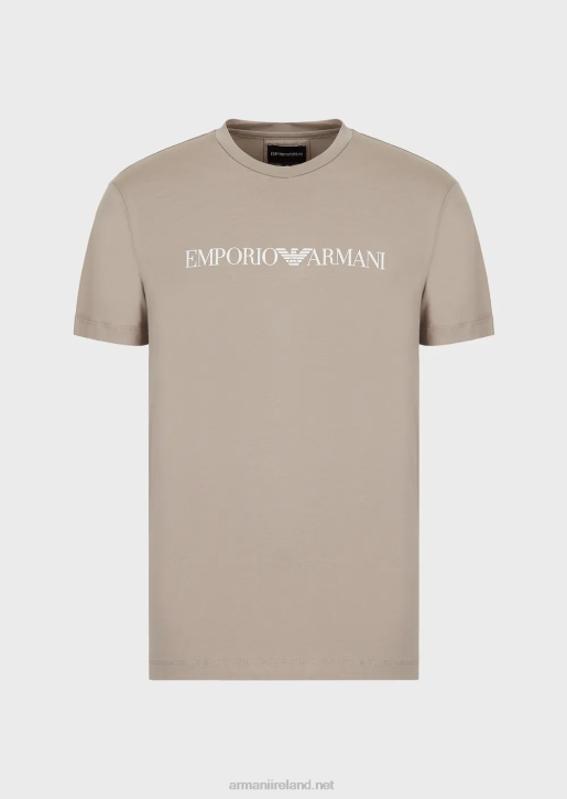 Men 086V1715 Pima Jersey T-Shirt With Logo Print Armani Beige Logo