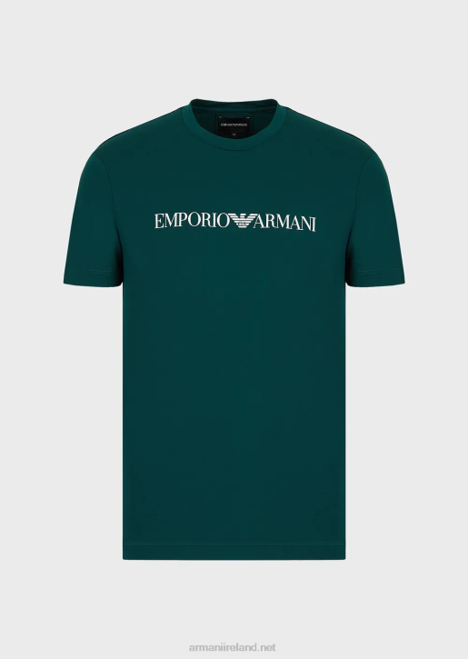 Men 086V1717 Pima Jersey T-Shirt With Logo Print Armani Green Logo