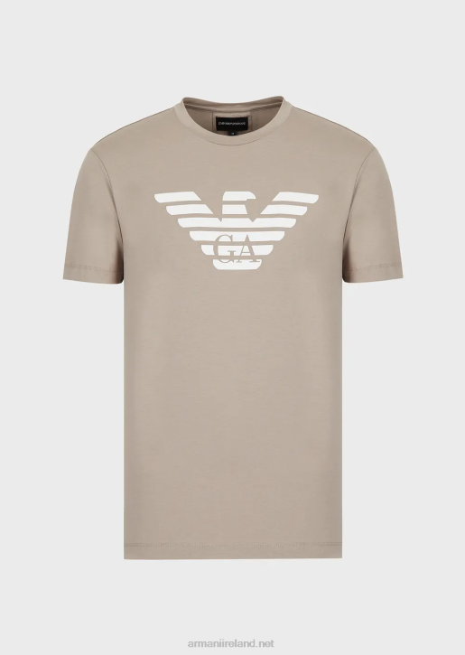 Men 086V1718 Pima Jersey T-Shirt With Logo Print Armani Beige