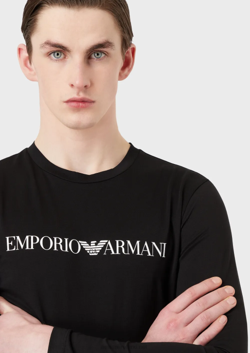 Men 086V1719 Pima-Jersey Jumper With Logo Armani Black Logo