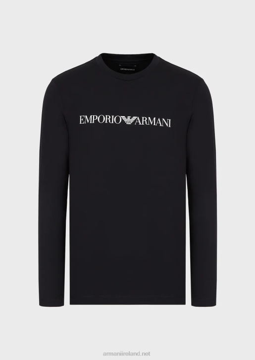 Men 086V1720 Pima-Jersey Jumper With Logo Armani Navy Blue Logo