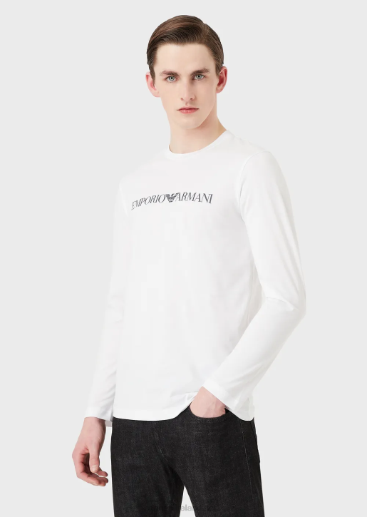 Men 086V1721 Pima-Jersey Jumper With Logo Armani White Logo