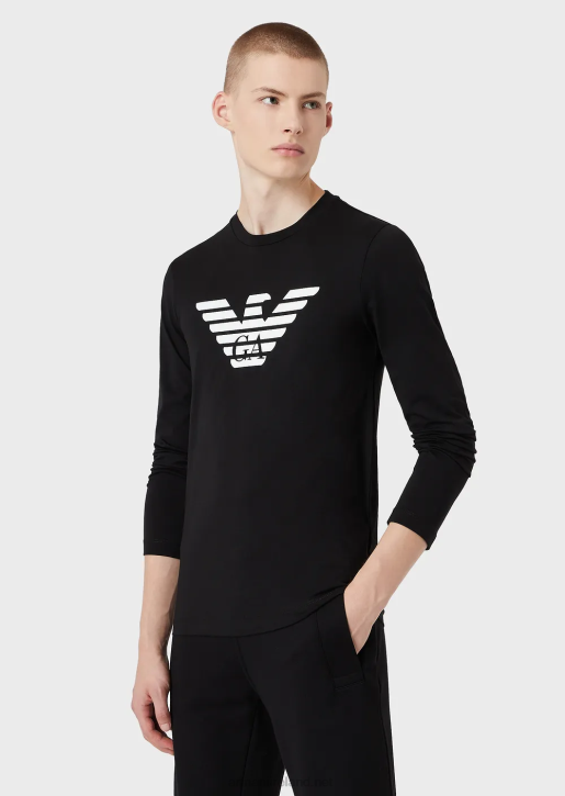 Men 086V1722 Pima-Jersey Jumper With Logo Armani Black