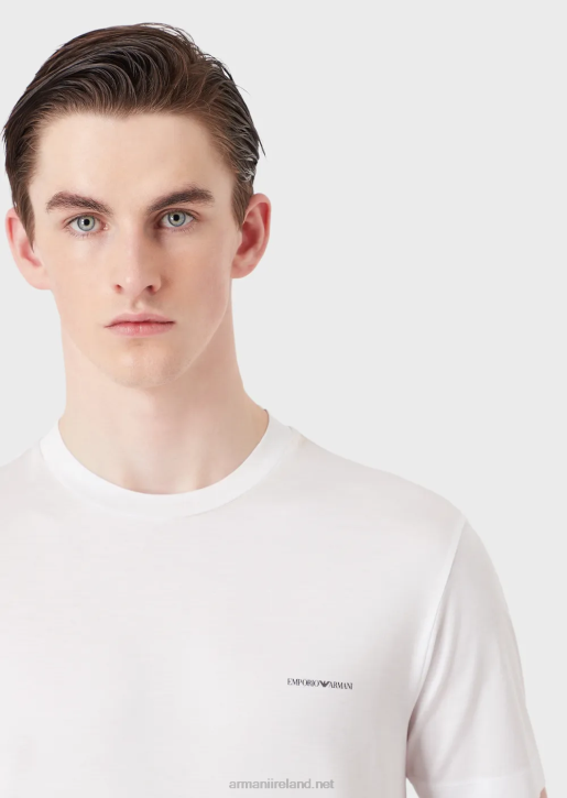 Men 086V1729 Tencel-Jersey Blend T-Shirt With Micro Logo Lettering Armani White