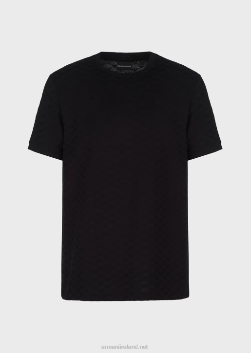 Men 086V1741 Mercersied Jersey T-Shirt With All-Over Jacquard Eagle Armani Black