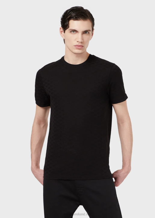 Men 086V1741 Mercersied Jersey T-Shirt With All-Over Jacquard Eagle Armani Black