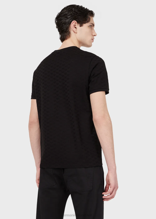 Men 086V1741 Mercersied Jersey T-Shirt With All-Over Jacquard Eagle Armani Black