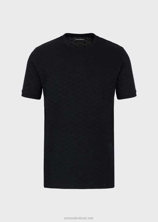 Men 086V1742 Mercersied Jersey T-Shirt With All-Over Jacquard Eagle Armani Navy Blue