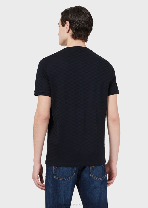 Men 086V1742 Mercersied Jersey T-Shirt With All-Over Jacquard Eagle Armani Navy Blue