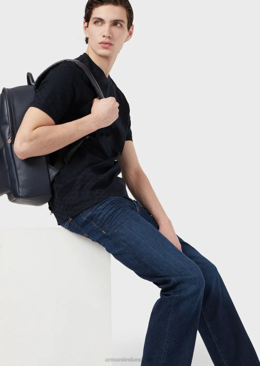 Men 086V1742 Mercersied Jersey T-Shirt With All-Over Jacquard Eagle Armani Navy Blue
