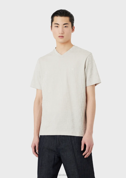 Men 086V1744 Micro-Armure Jersey V-Neck T-Shirt Armani Ice
