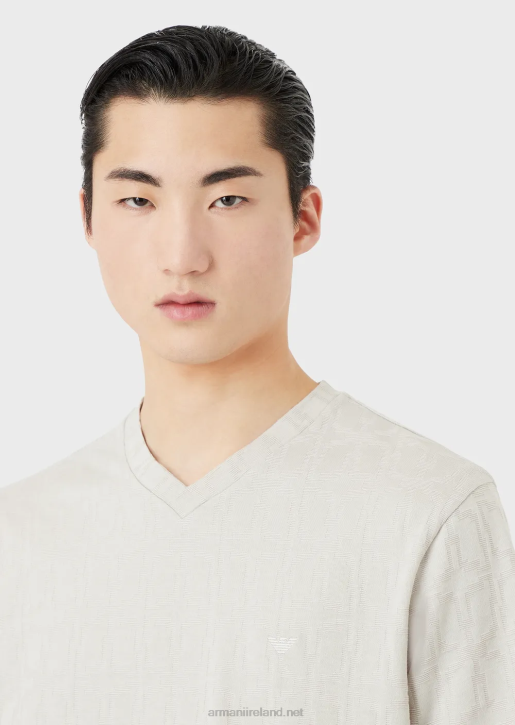 Men 086V1744 Micro-Armure Jersey V-Neck T-Shirt Armani Ice