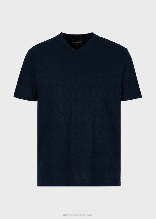 Men 086V1745 Micro-Armure Jersey V-Neck T-Shirt Armani Navy Blue