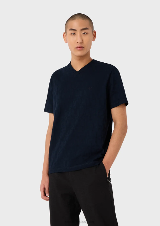 Men 086V1745 Micro-Armure Jersey V-Neck T-Shirt Armani Navy Blue