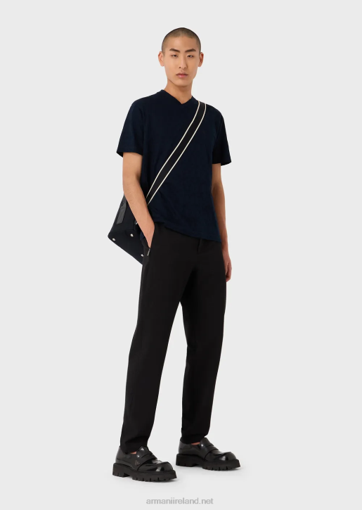 Men 086V1745 Micro-Armure Jersey V-Neck T-Shirt Armani Navy Blue