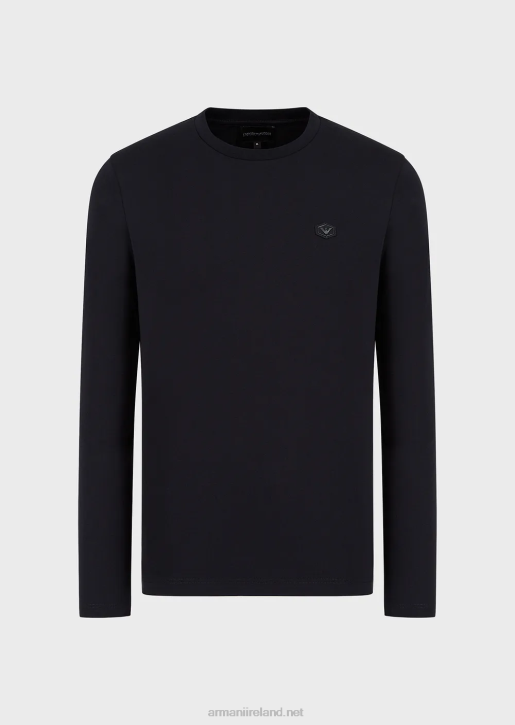 Men 086V1749 Stretch Supima Jersey Jumper With Micro Logo Patch Armani Navy Blue