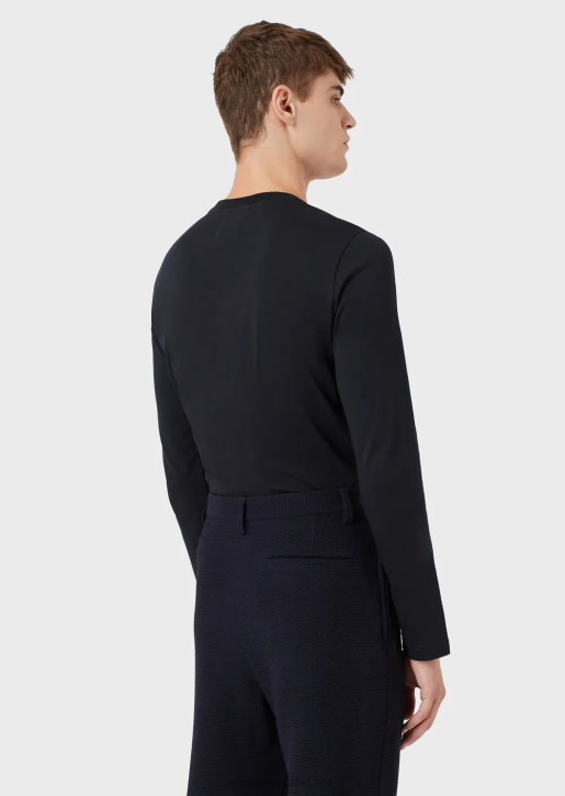 Men 086V1749 Stretch Supima Jersey Jumper With Micro Logo Patch Armani Navy Blue