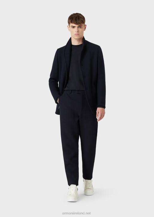Men 086V1749 Stretch Supima Jersey Jumper With Micro Logo Patch Armani Navy Blue