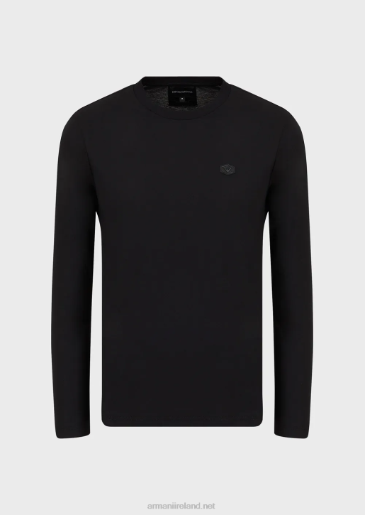 Men 086V1750 Stretch Supima Jersey Jumper With Micro Logo Patch Armani Black