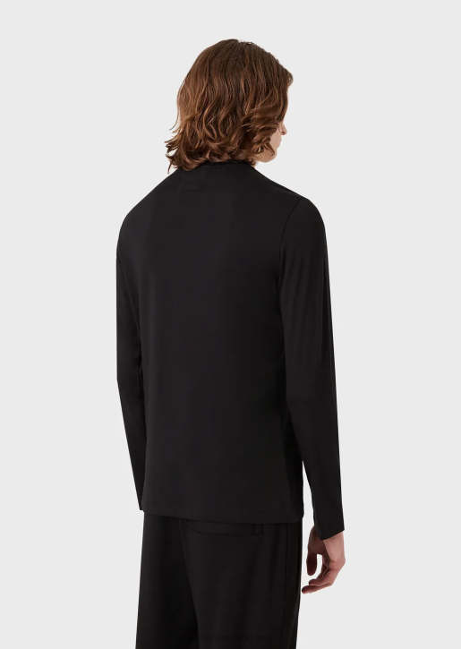 Men 086V1750 Stretch Supima Jersey Jumper With Micro Logo Patch Armani Black