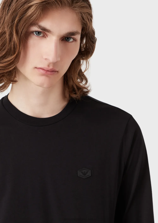 Men 086V1750 Stretch Supima Jersey Jumper With Micro Logo Patch Armani Black