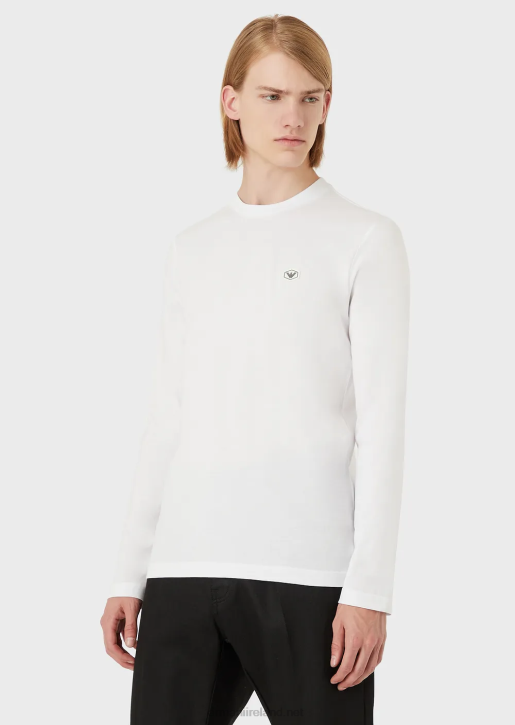 Men 086V1751 Stretch Supima Jersey Jumper With Micro Logo Patch Armani White