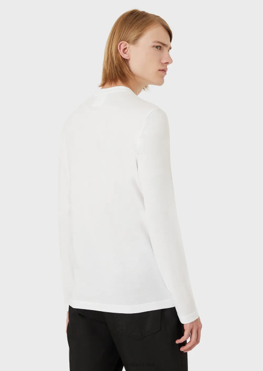Men 086V1751 Stretch Supima Jersey Jumper With Micro Logo Patch Armani White