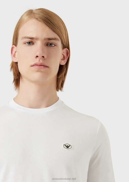 Men 086V1751 Stretch Supima Jersey Jumper With Micro Logo Patch Armani White