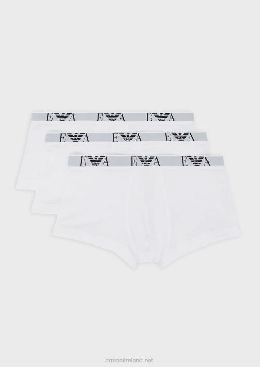 Men 086V1753 Three-Pack Of Boxer Briefs With Essential Monogram Logo Armani White