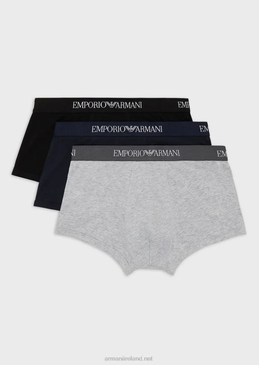 Men 086V1756 Three-Pack Of Pure Cotton Basic Boxer Briefs Armani Navy Blue