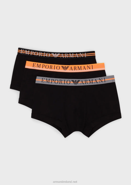 Men 086V1760 Three-Pack Of Organic Cotton Boxer Briefs With Mixed Waistband Armani Black