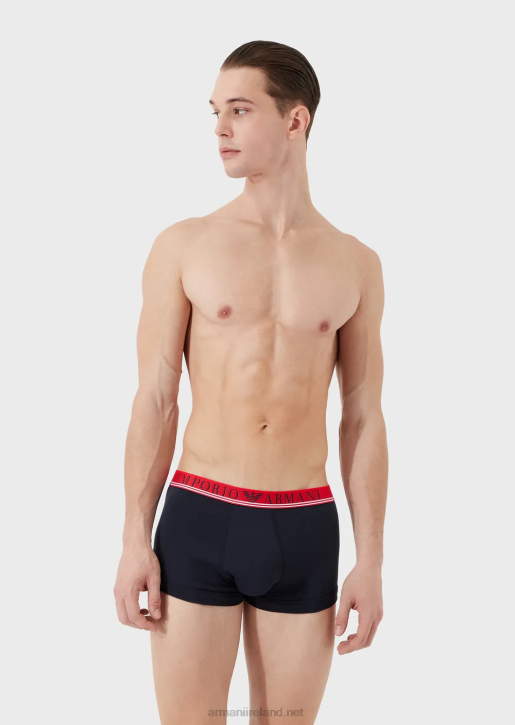 Men 086V1761 Three-Pack Of Organic Cotton Boxer Briefs With Mixed Waistband Armani Navy Blue
