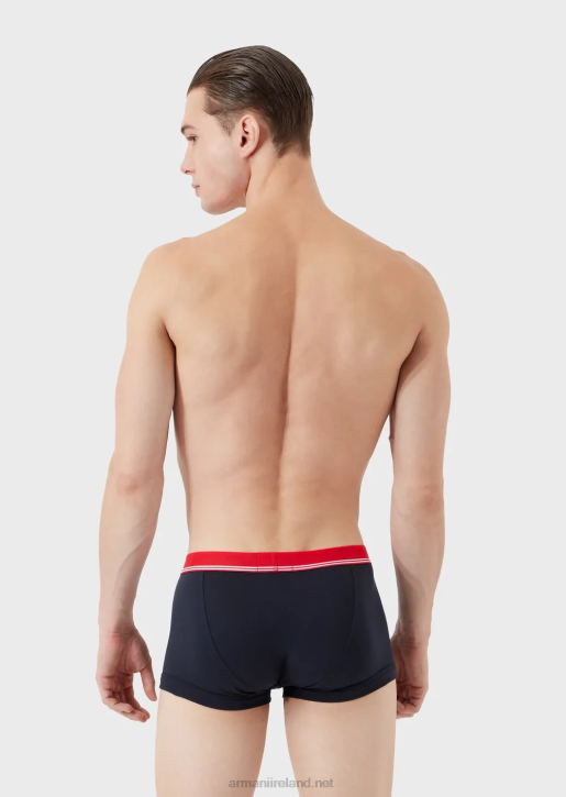 Men 086V1761 Three-Pack Of Organic Cotton Boxer Briefs With Mixed Waistband Armani Navy Blue