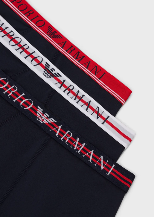 Men 086V1761 Three-Pack Of Organic Cotton Boxer Briefs With Mixed Waistband Armani Navy Blue