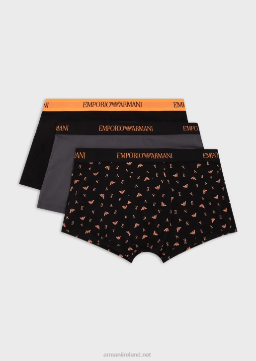 Men 086V1762 Three-Pack Of Pure Cotton Boxer Briefs Armani Black