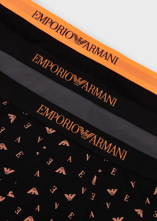 Men 086V1762 Three-Pack Of Pure Cotton Boxer Briefs Armani Black