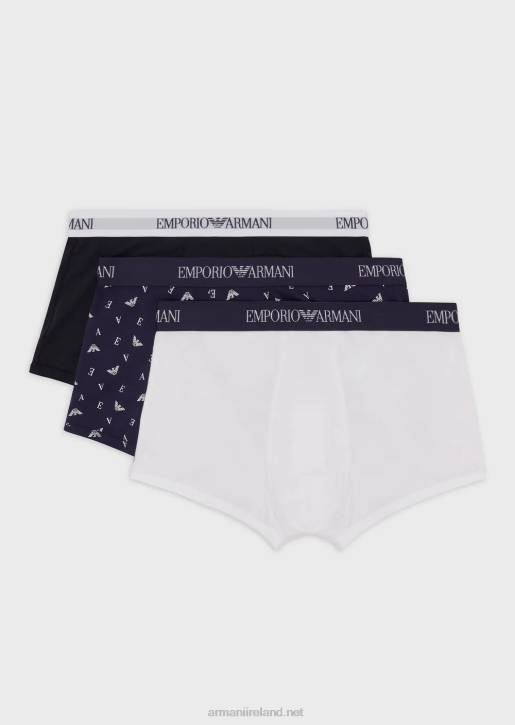 Men 086V1763 Three-Pack Of Pure Cotton Boxer Briefs Armani Blue