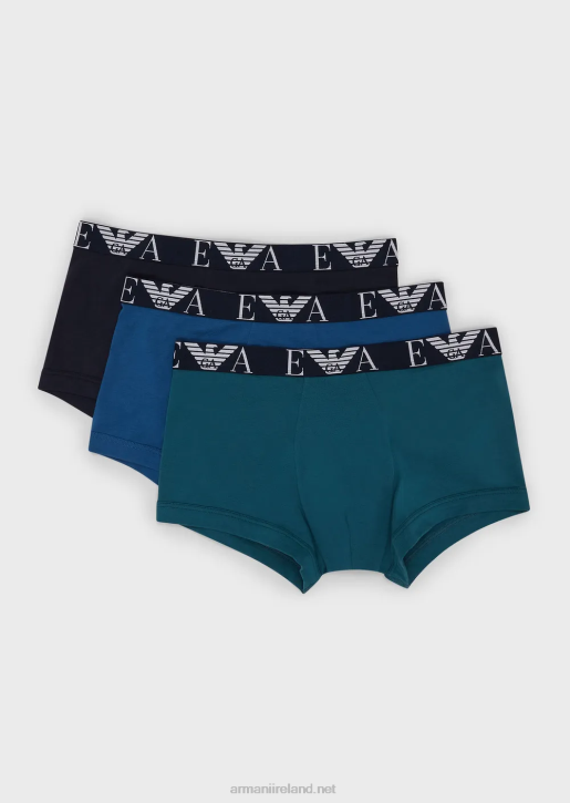Men 086V1766 Three-Pack Of Boxer Briefs With Bold Monogram Logo Waistband Armani Blue