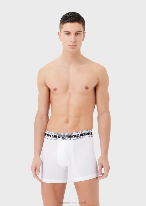 Men 086V1774 Organic Cotton Boxer Briefs With Megalogo Armani White