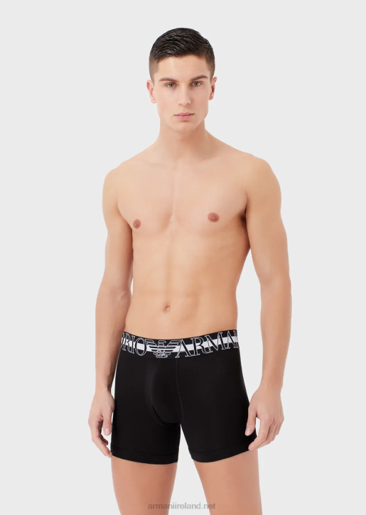 Men 086V1775 Organic Cotton Boxer Briefs With Megalogo Armani Black