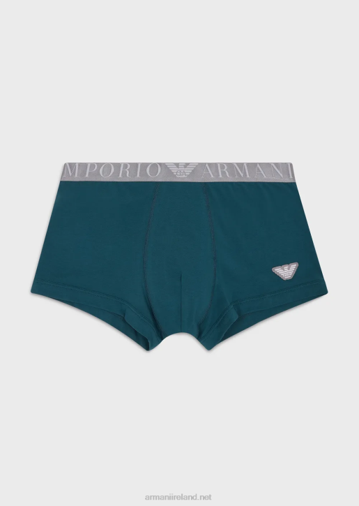 Men 086V1781 Organic Cotton Boxer Briefs With Shiny Logo Waistband Armani Petroleum