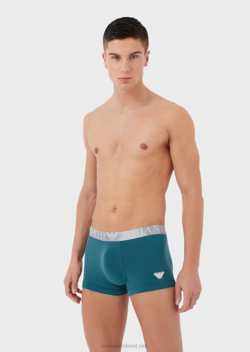 Men 086V1781 Organic Cotton Boxer Briefs With Shiny Logo Waistband Armani Petroleum