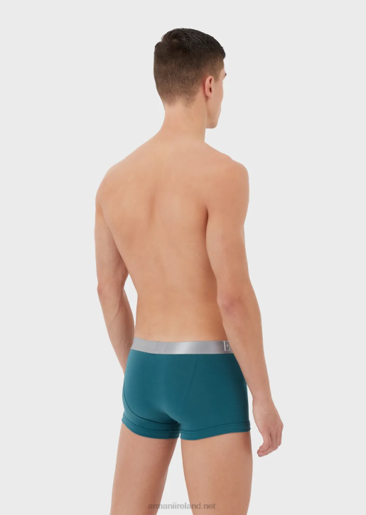 Men 086V1781 Organic Cotton Boxer Briefs With Shiny Logo Waistband Armani Petroleum