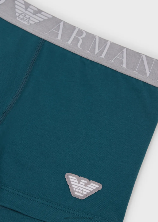 Men 086V1781 Organic Cotton Boxer Briefs With Shiny Logo Waistband Armani Petroleum